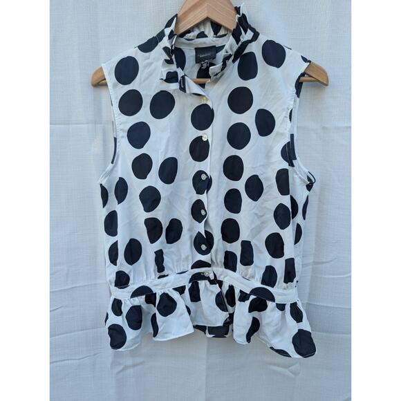 Alice Ritter Brooklyn Womens Button Up Peplum Polka Dot Blouse Sz XL Ruffle Neck - Picture 1 of 5